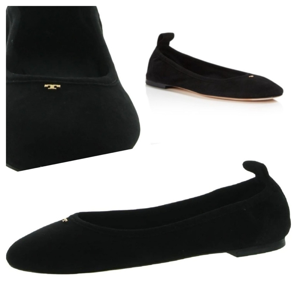 Tory Burch Therese Suede Black Ballet Flat Shoes size 6 M